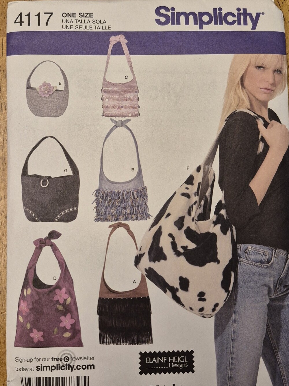 Simplicity 4117 Sewing Pattern Bags designed by Elaine Heigl hand bags shoulder